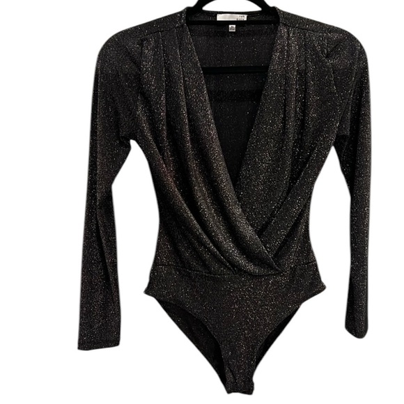 Ten Sixty Sherman Tops - Ten Sixty Sherman size XS black metallic plunge longsleeve bodysuit